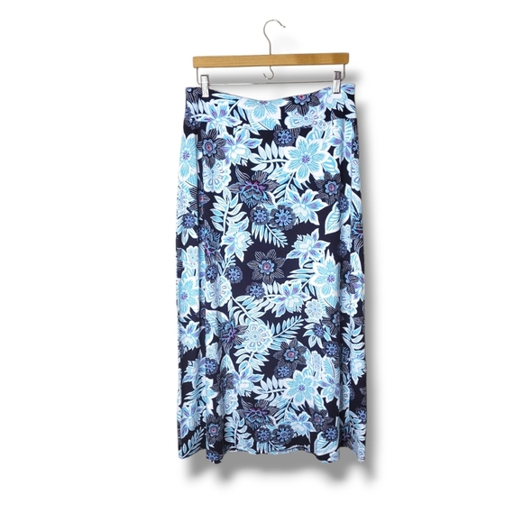 Talbots Tropical Floral Maxi Skirt LP Jersey Knit Preppy Resort Vacation Coastal - Picture 1 of 7